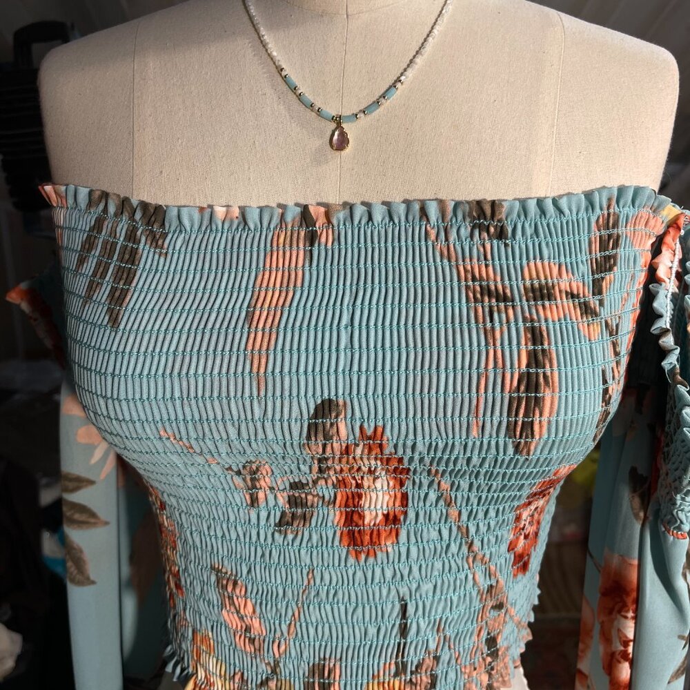 Peach Love Crop Top Off the Shoulder Smocked Floral Print